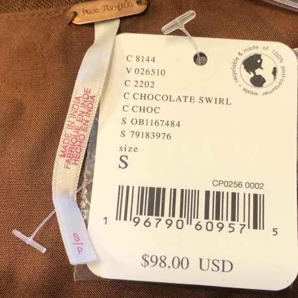 NWT FREE PEOPLE Vintage Summer Midi Dress Button Down Tie Bodice Brownie S - Picture 9 of 11